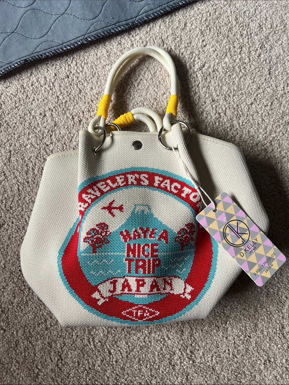 Canvas Tote Bag - Cream with Red & Teal Travel Patch
